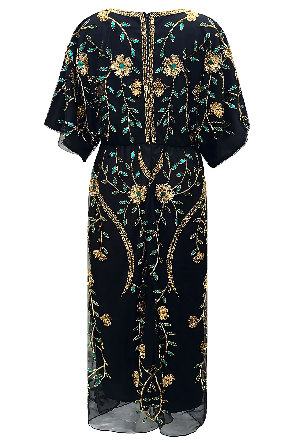 Black V-Neck Sequins Sheath Half Sleeves 1920s Dress - Image 2