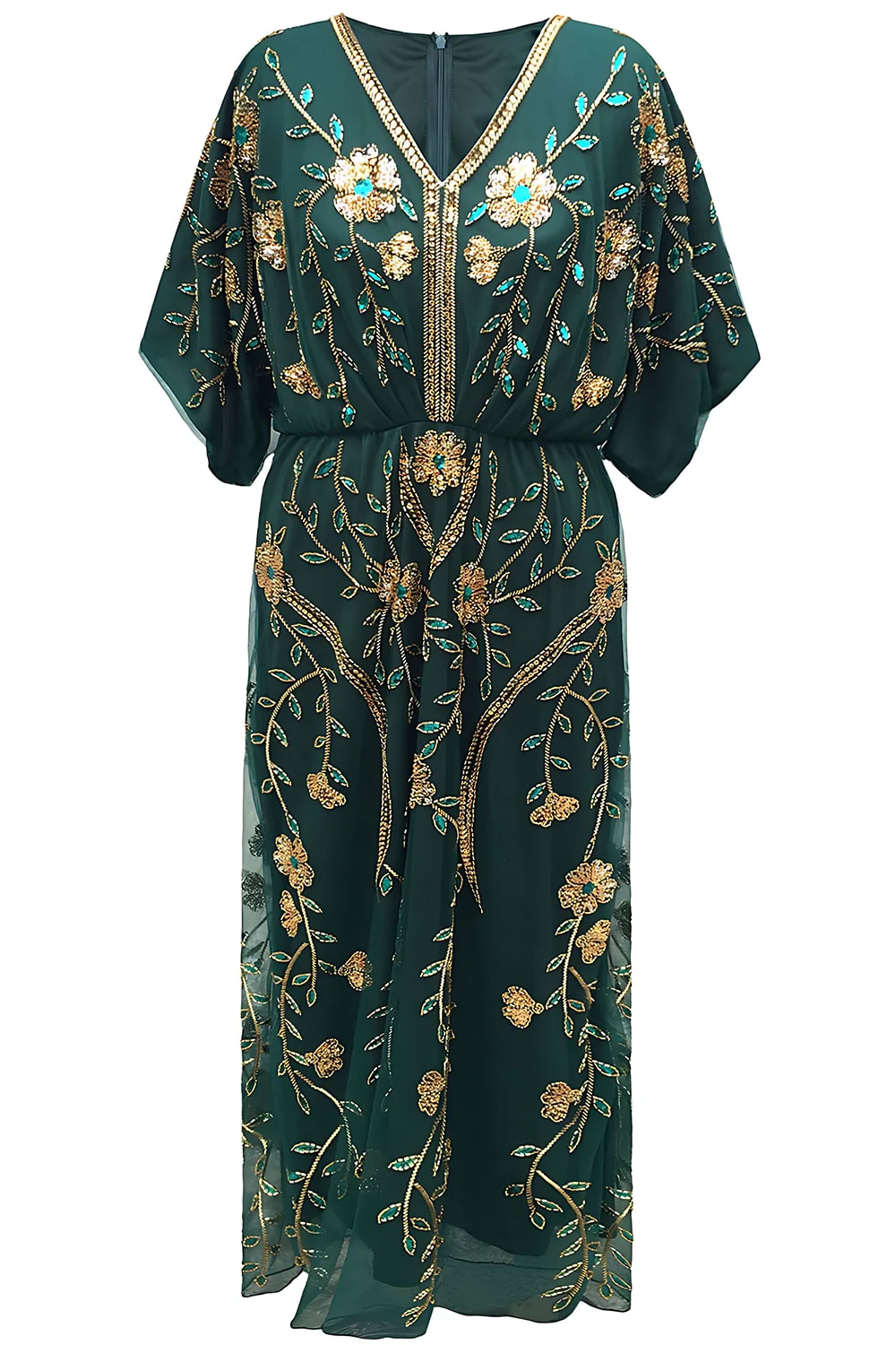 Black V-Neck Sequins Sheath Half Sleeves 1920s Dress - Image 3