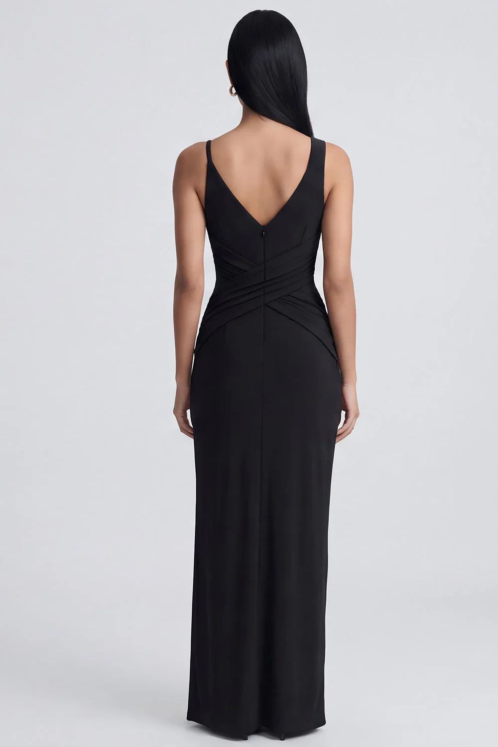 Sheath V Neck Long Black Tie Dress with Slit - Image 2