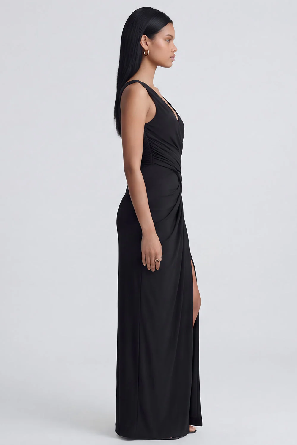 Sheath V Neck Long Black Tie Dress with Slit - Image 3