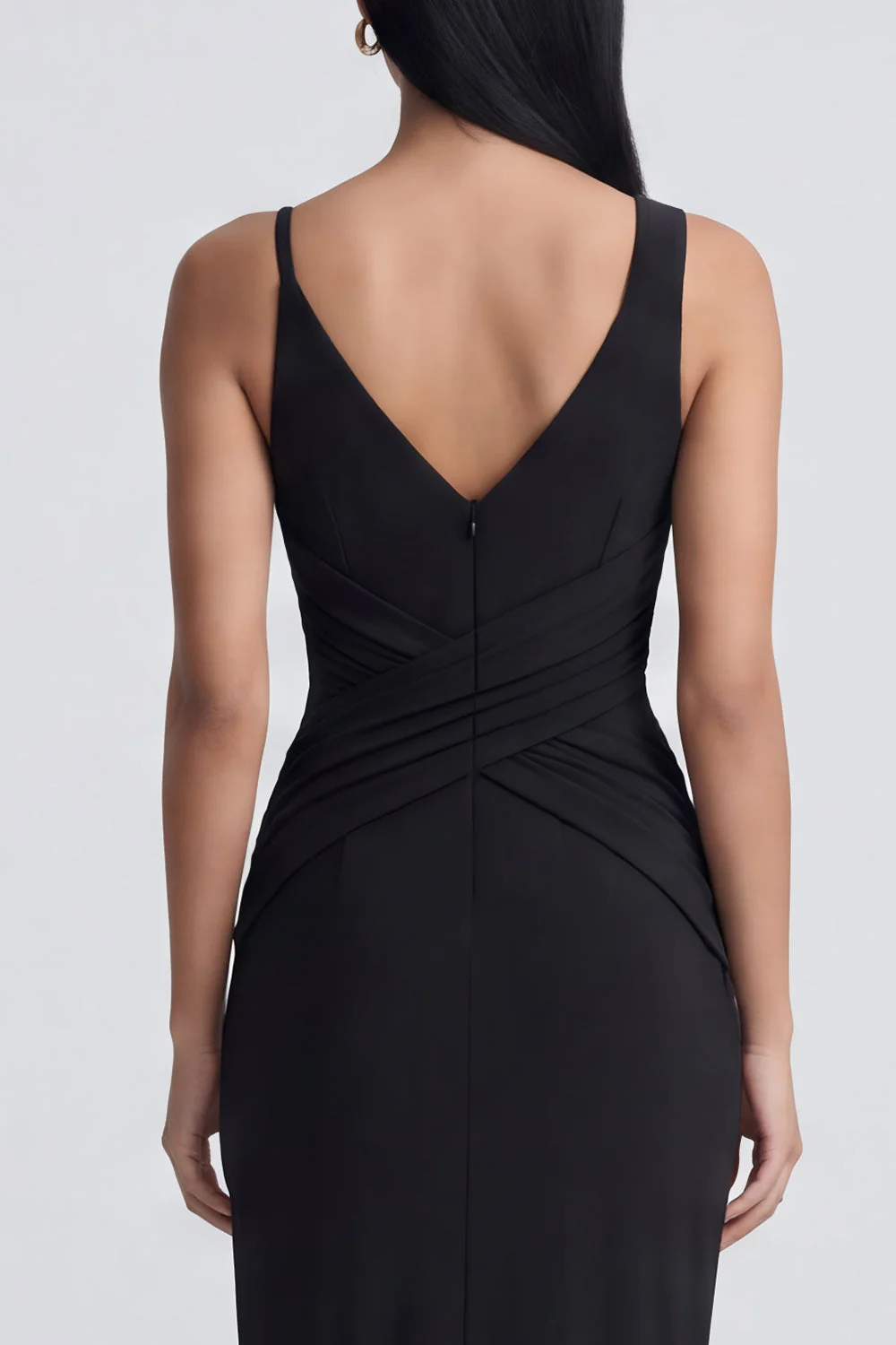 Sheath V Neck Long Black Tie Dress with Slit - Image 5