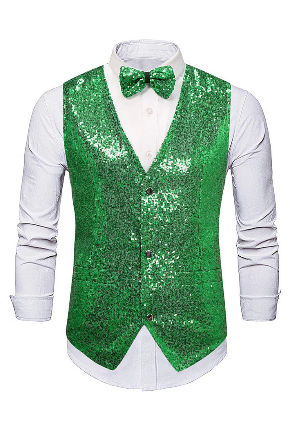 Black V-Neck Single Breasted Sequins Men's Suit Vest - Image 10