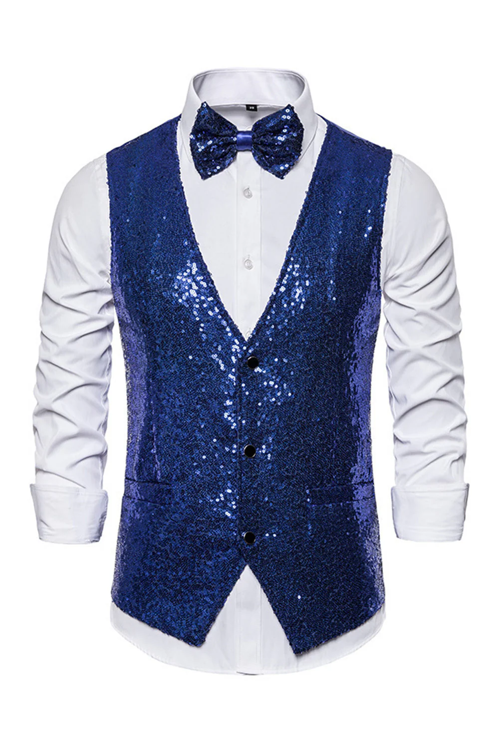 Black V-Neck Single Breasted Sequins Men's Suit Vest - Image 13
