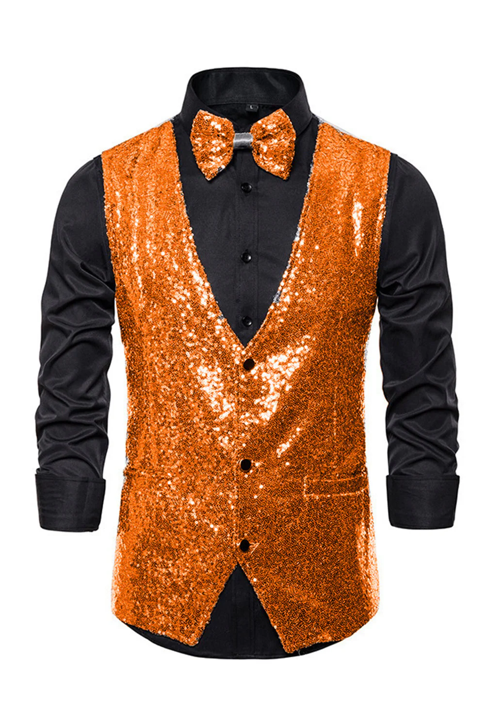 Black V-Neck Single Breasted Sequins Men's Suit Vest - Image 14