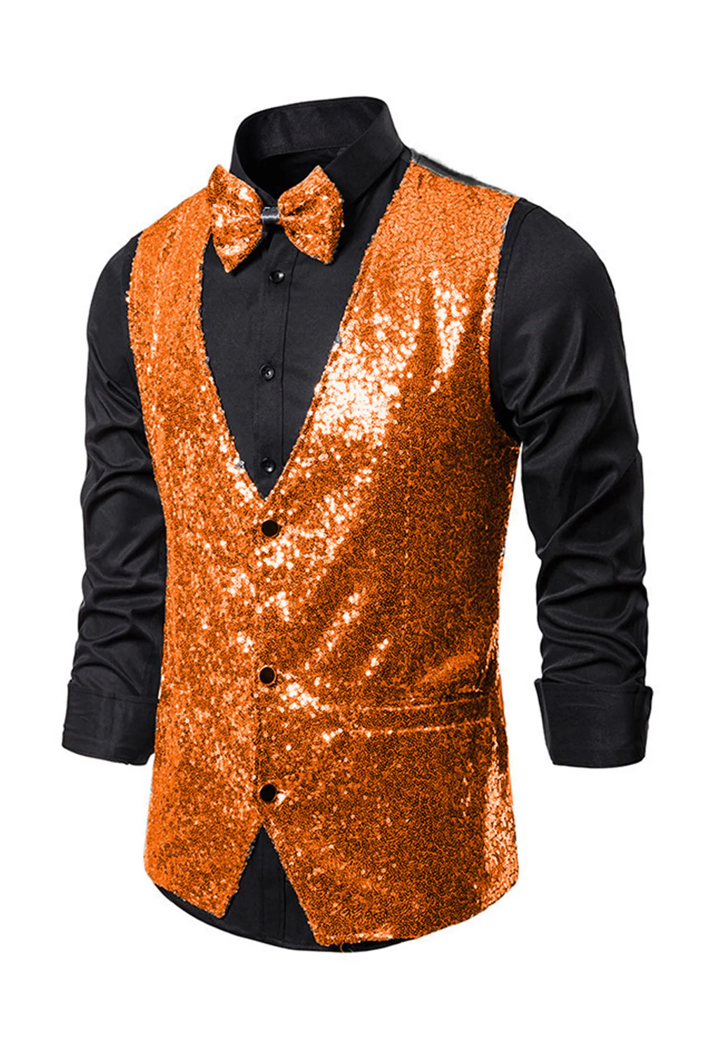 Black V-Neck Single Breasted Sequins Men's Suit Vest - Image 15