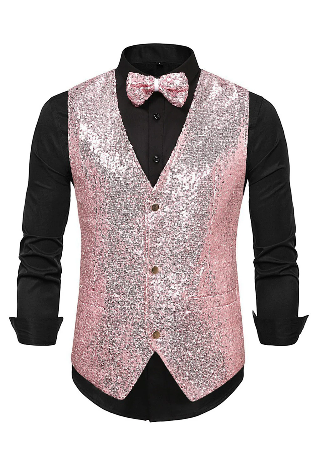 Black V-Neck Single Breasted Sequins Men's Suit Vest - Image 16