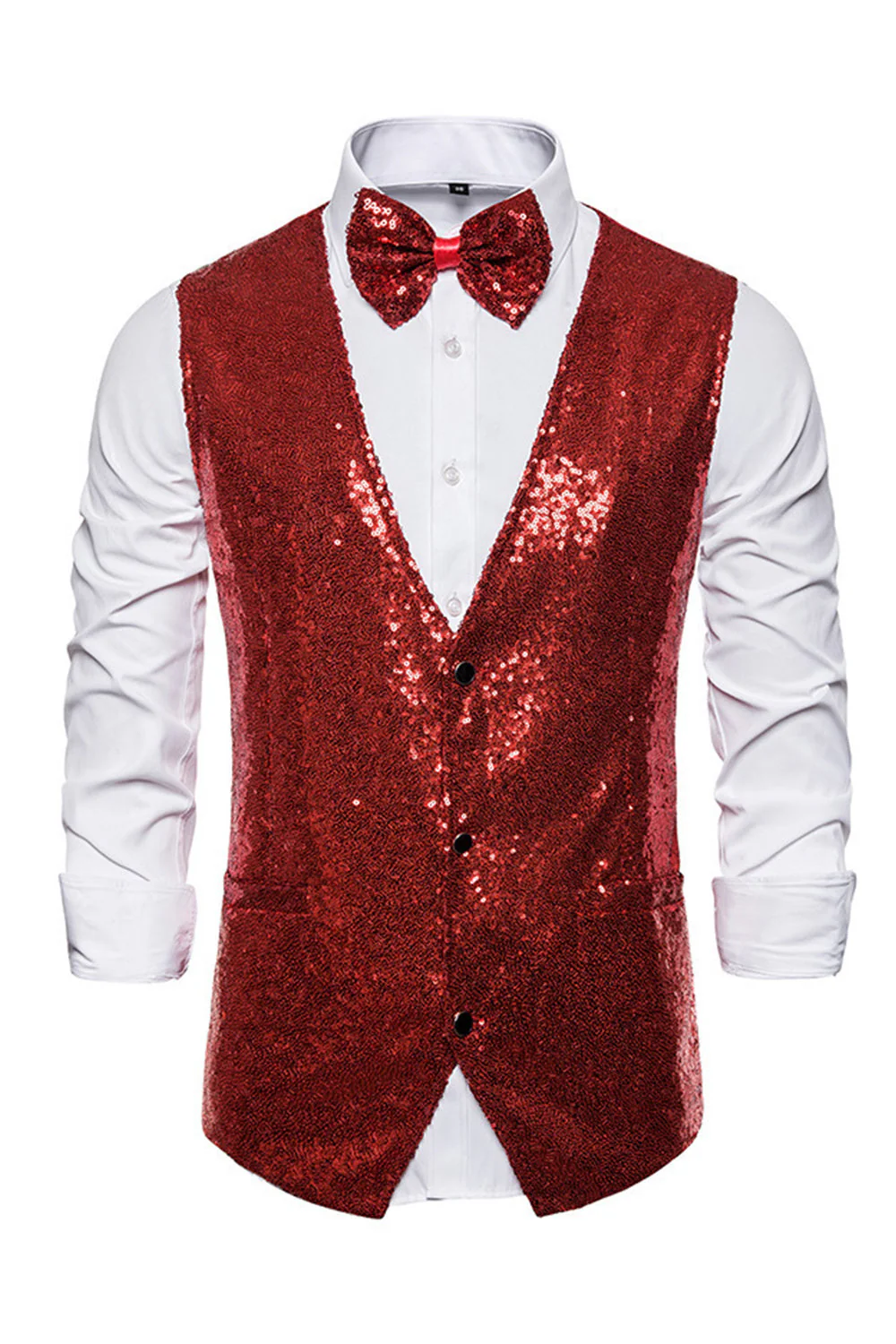Black V-Neck Single Breasted Sequins Men's Suit Vest - Image 19