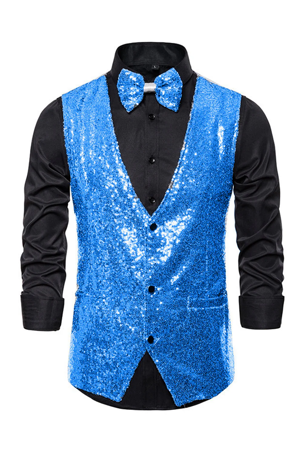 Black V-Neck Single Breasted Sequins Men's Suit Vest - Image 3