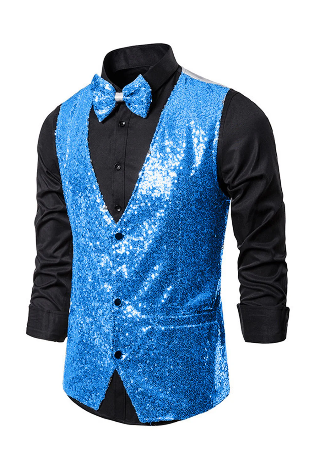 Black V-Neck Single Breasted Sequins Men's Suit Vest - Image 4