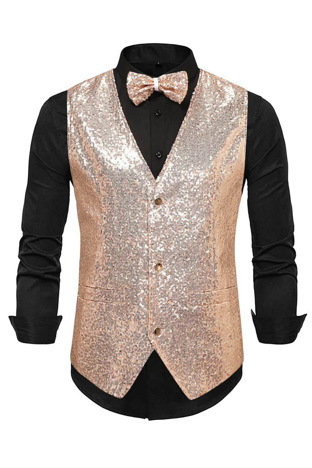 Black V-Neck Single Breasted Sequins Men's Suit Vest - Image 5