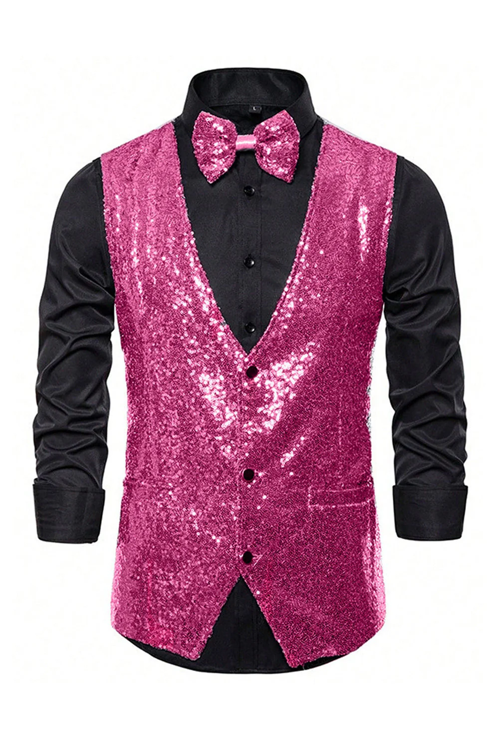 Black V-Neck Single Breasted Sequins Men's Suit Vest - Image 6