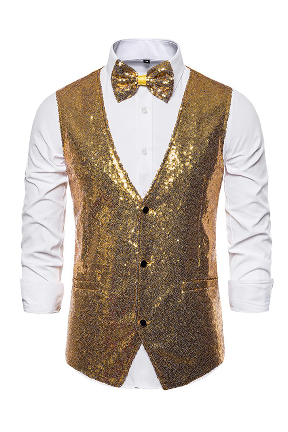 Black V-Neck Single Breasted Sequins Men's Suit Vest - Image 7