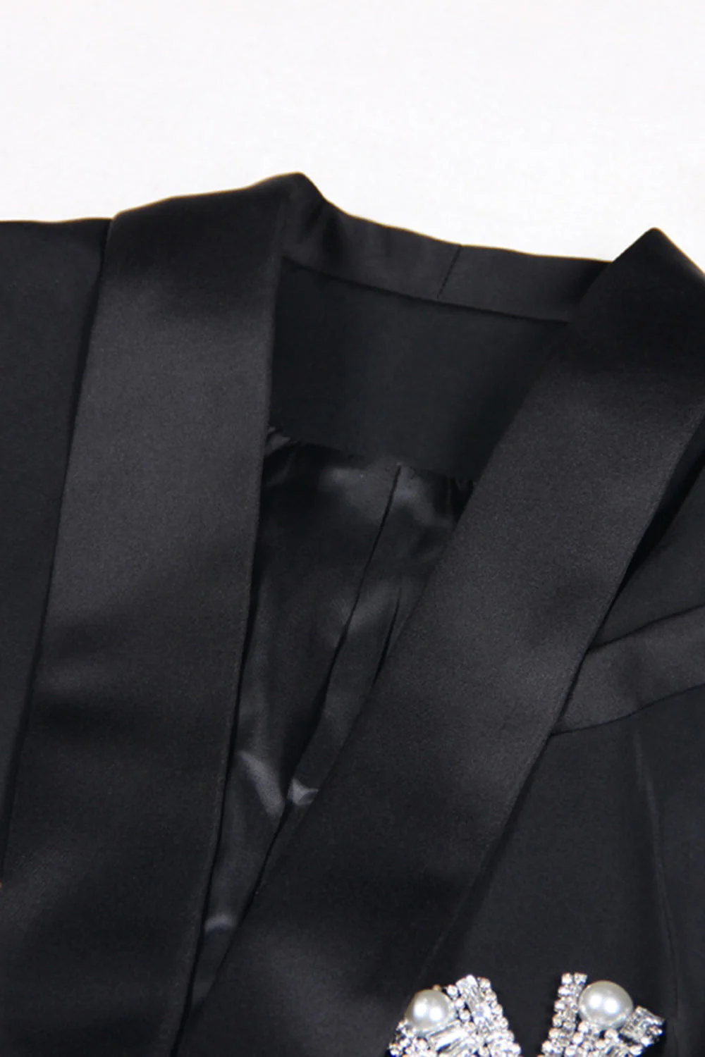 Black Velevt Shawl Lapel Women Blazer with Bow - Image 3
