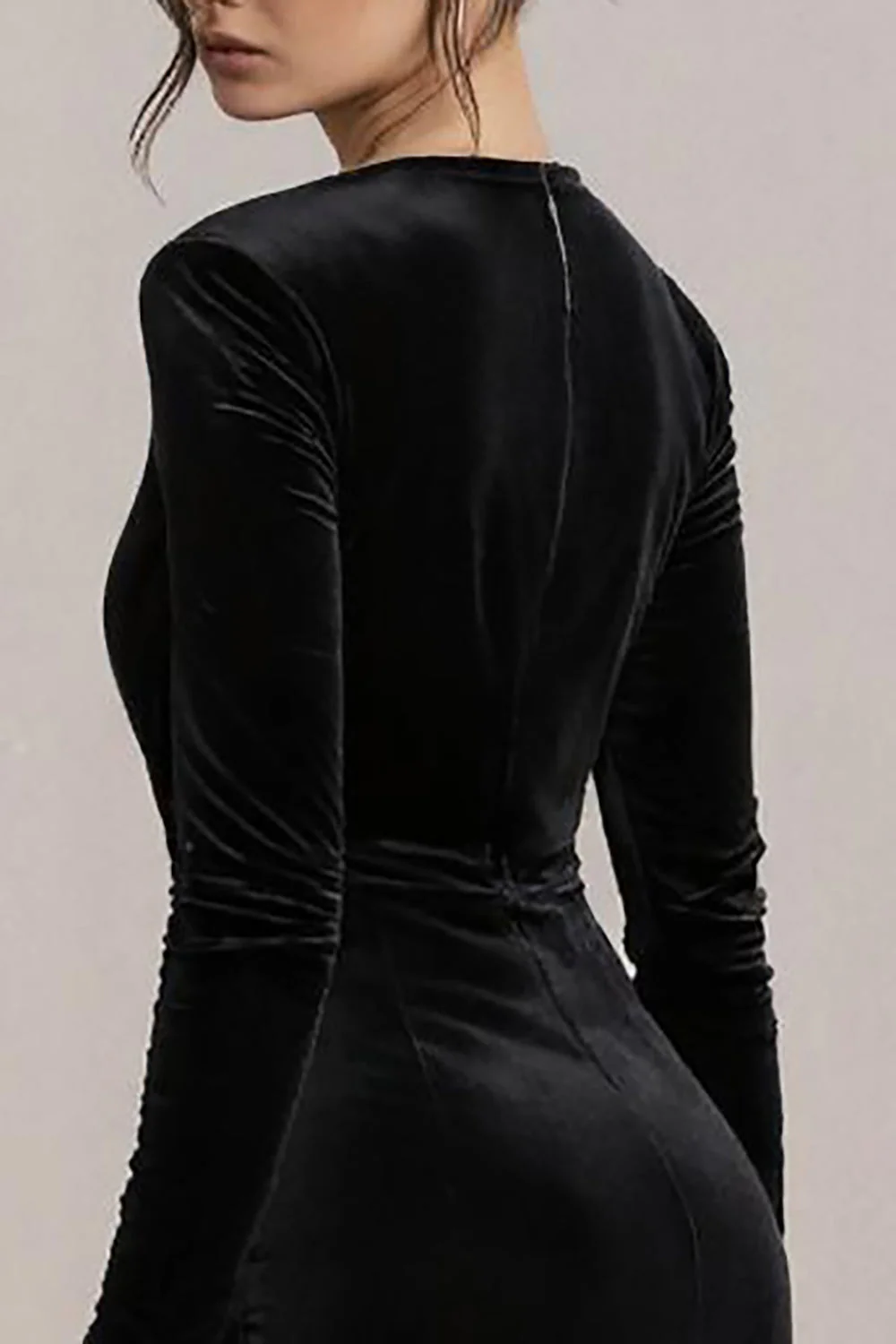 Black Velvet Long Sleeve Bodycon Cocktail Dress - Image 4