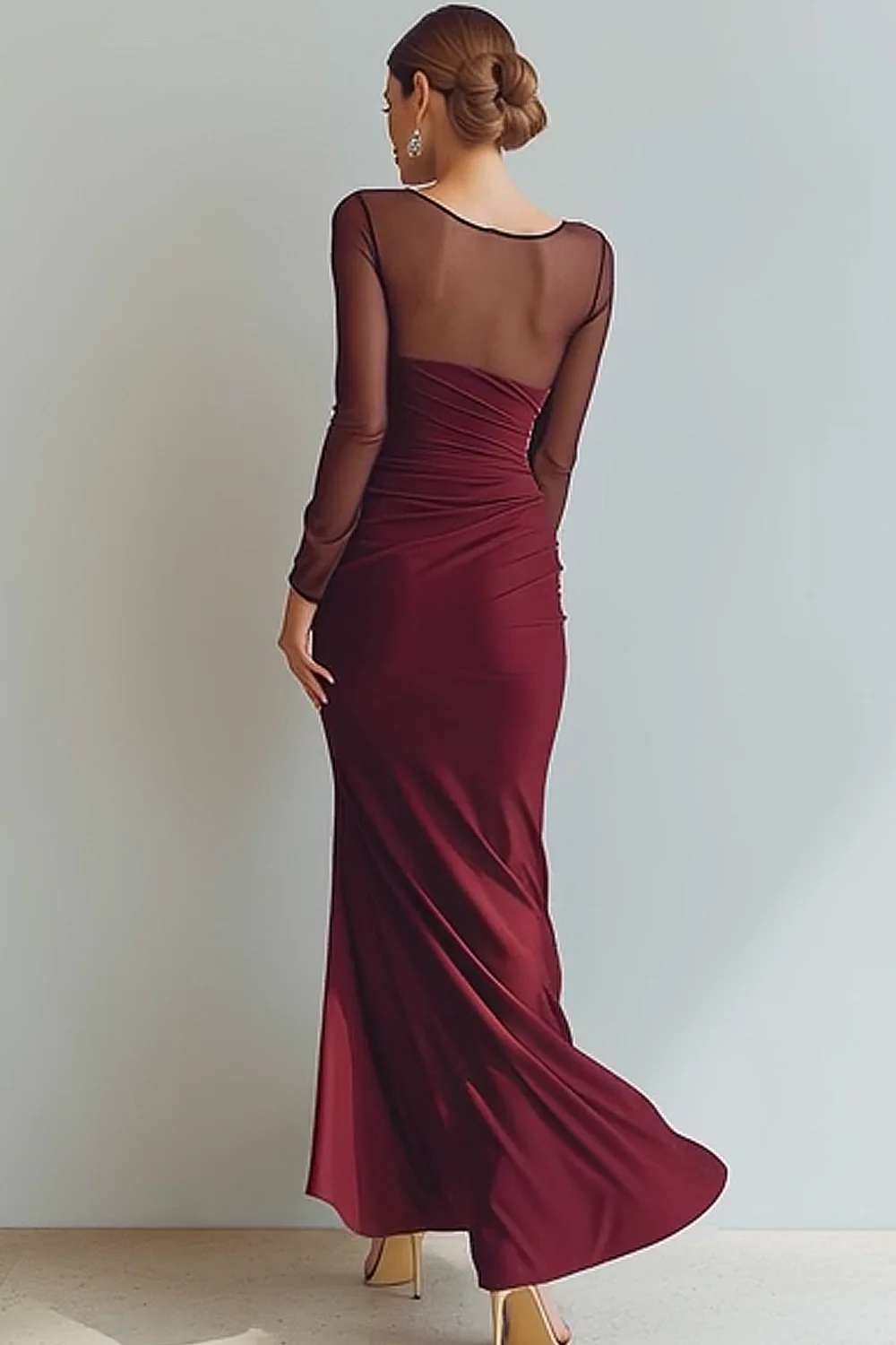 Black Velvet Mermaid Boat Neck Long Choir Dress with Slit - Image 5