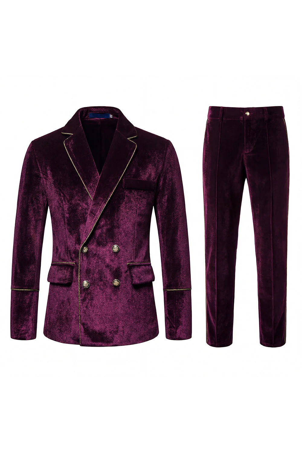Black Velvet Notched Lapel Double-Breasted Men's Suits - Image 6