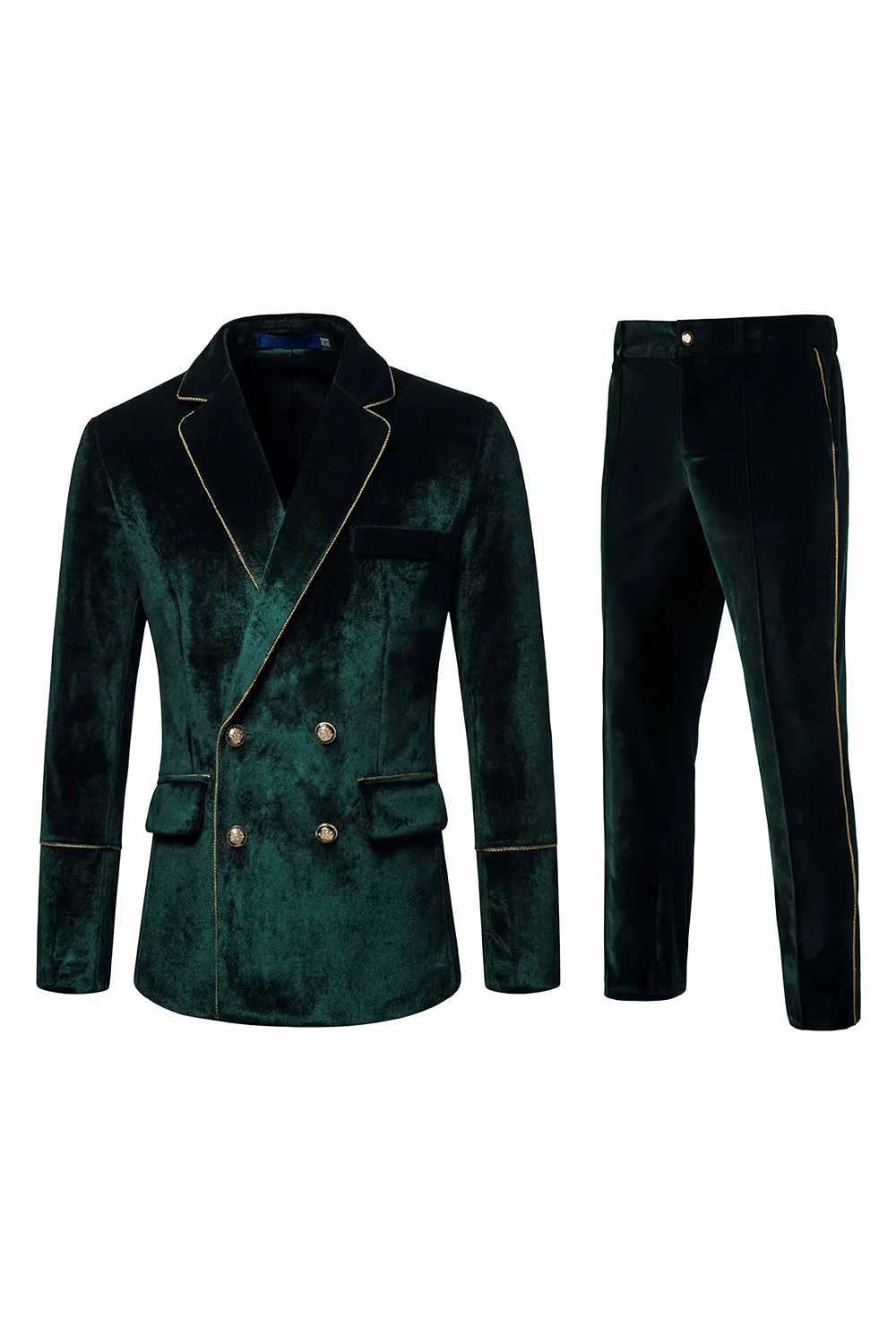 Black Velvet Notched Lapel Double-Breasted Men's Suits - Image 9