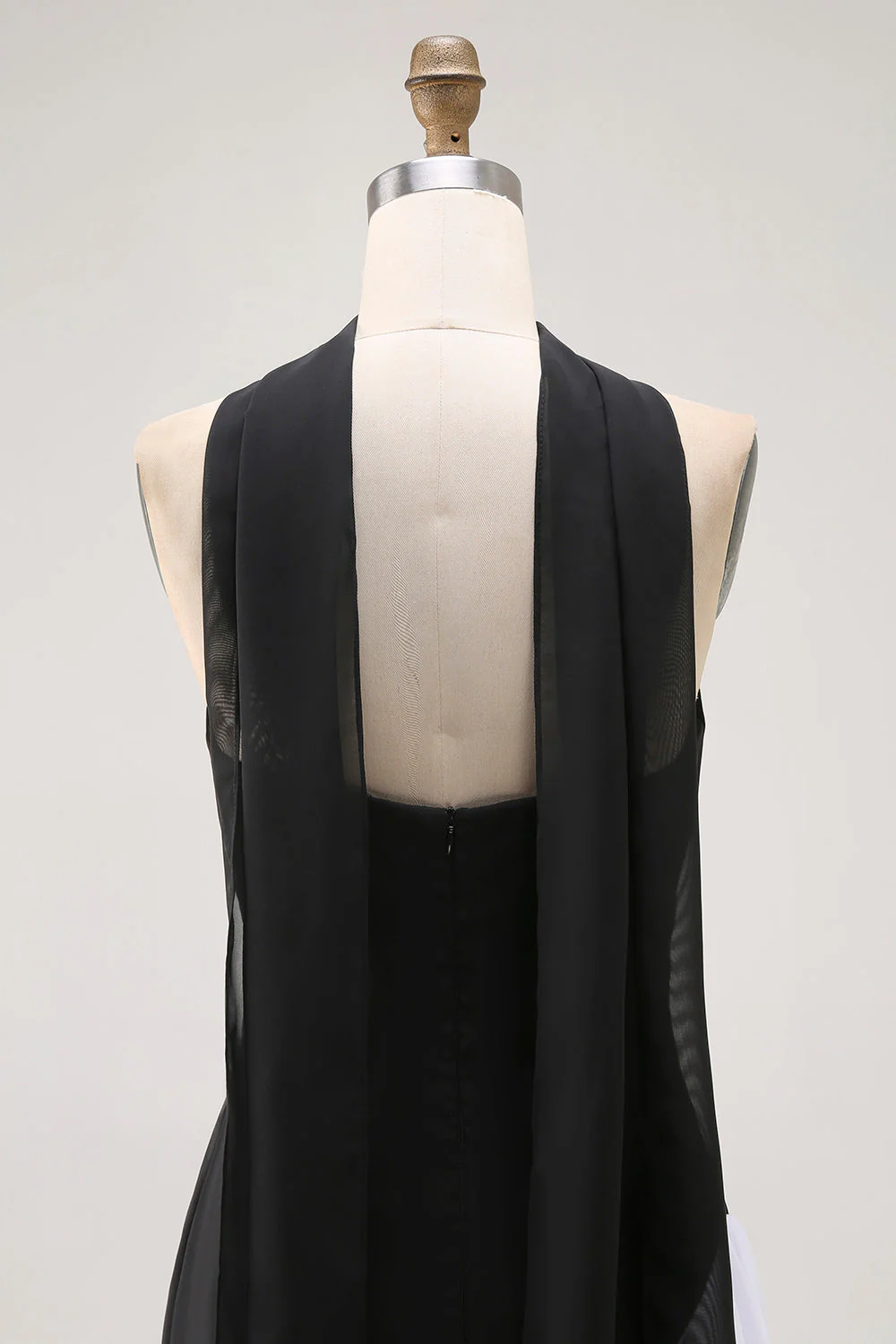 Black White A-Line Strapless Formal Dress With Halter Scarf - Image 5