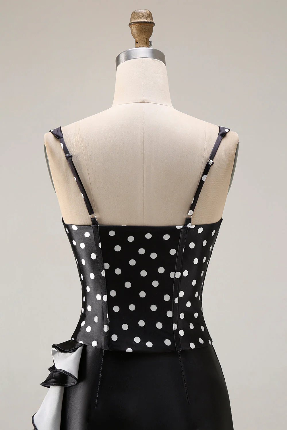 Black White Polka Dots Two-Piece Mermaid Square Neck Long Prom Dress with Ruffle Slit - Image 5