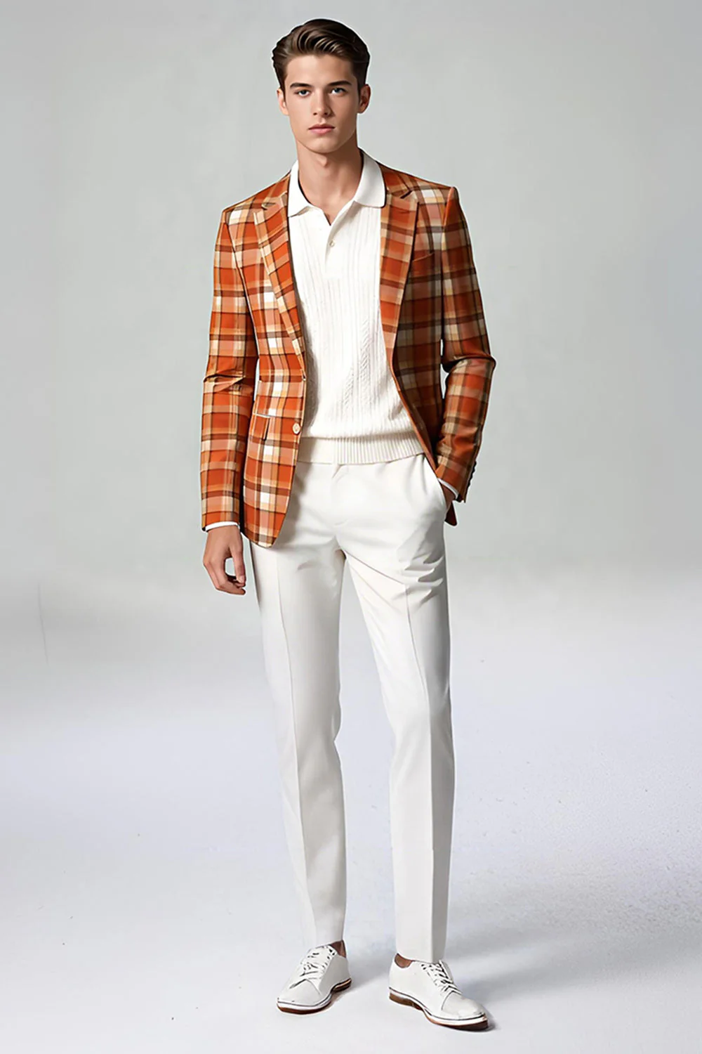 Black White Grid 2 Piece Notched Lapel Single Breasted Men's Prom Suits - Image 10