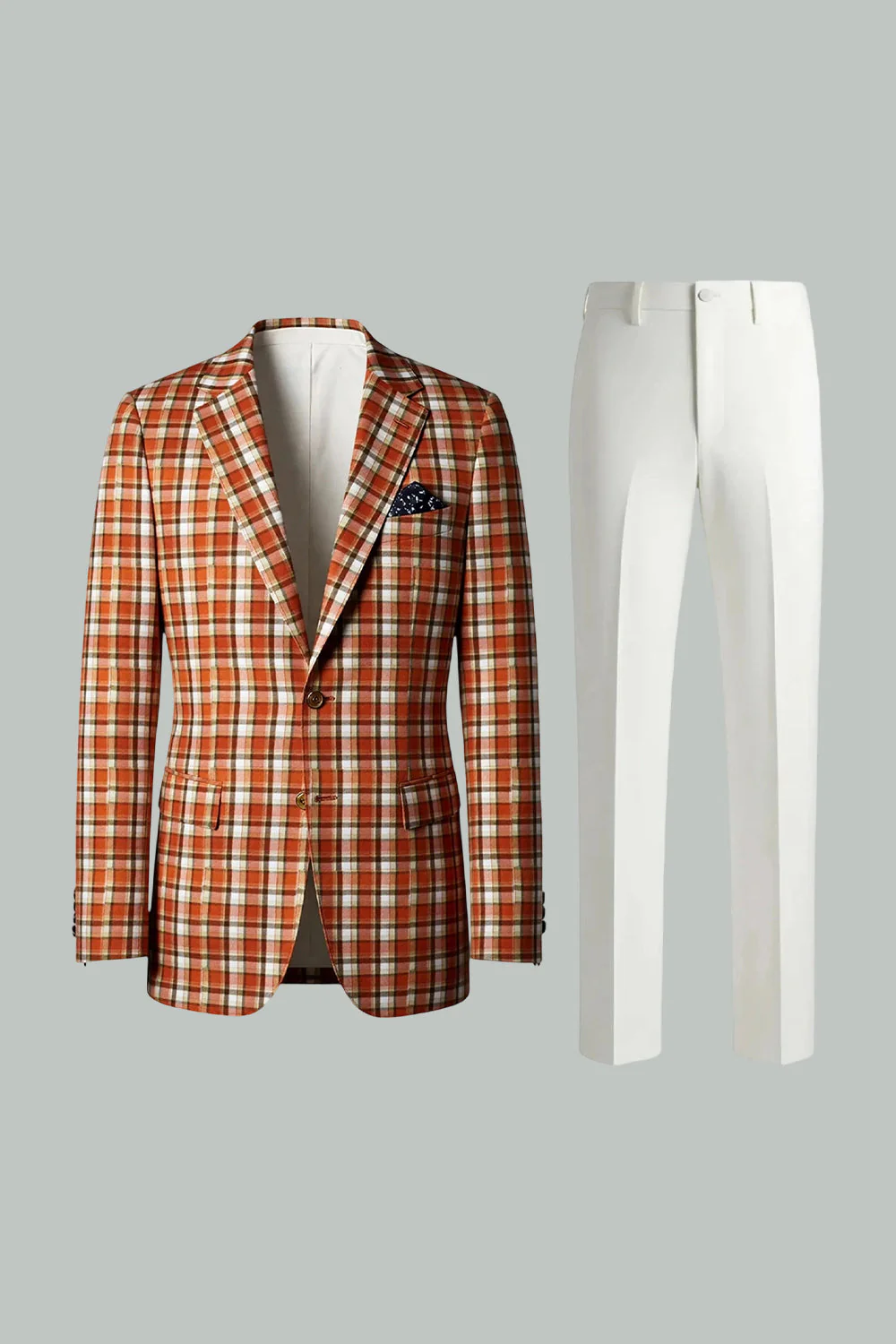 Black White Grid 2 Piece Notched Lapel Single Breasted Men's Prom Suits - Image 12