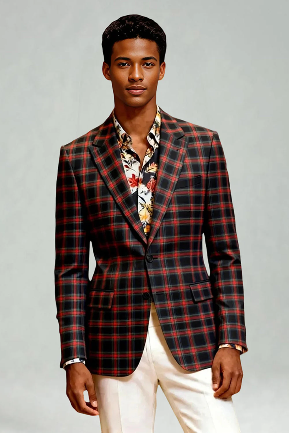 Black White Grid 2 Piece Notched Lapel Single Breasted Men's Prom Suits - Image 19