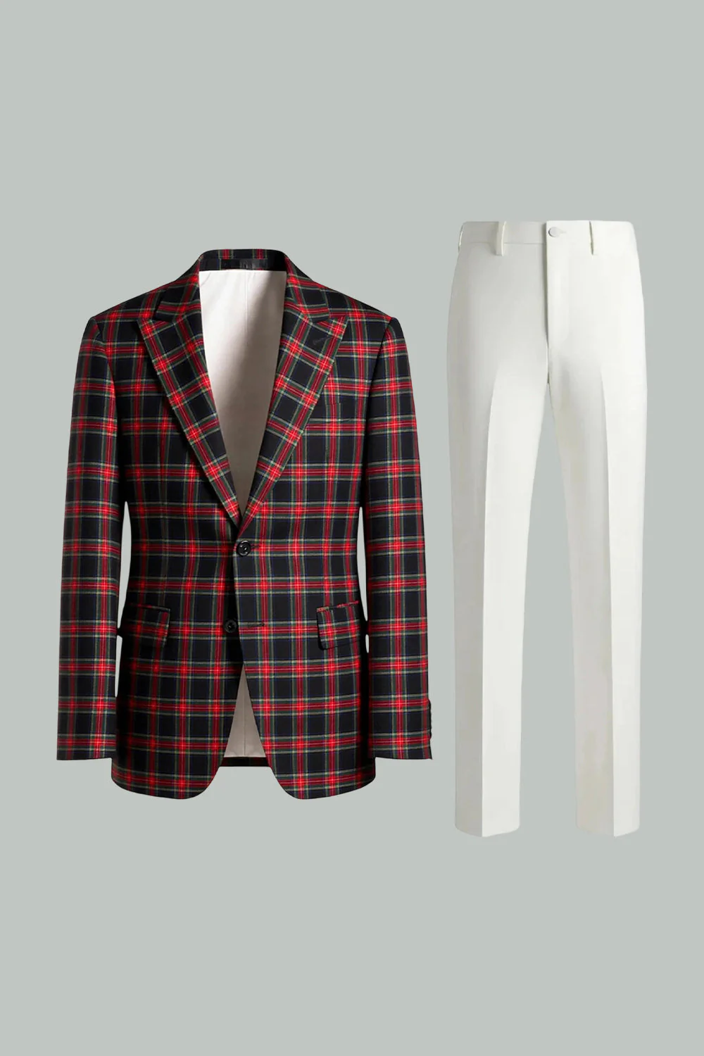 Black White Grid 2 Piece Notched Lapel Single Breasted Men's Prom Suits - Image 20