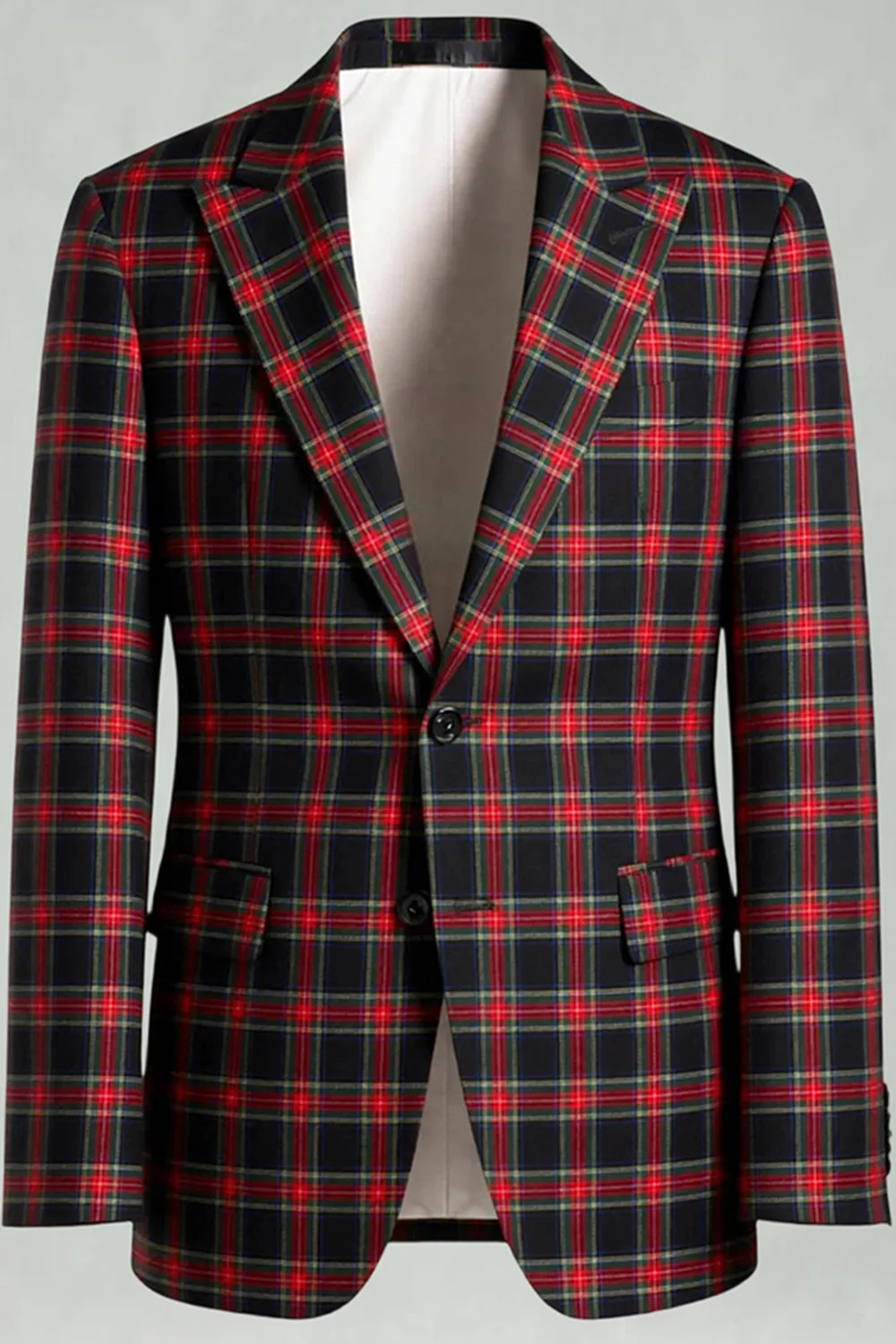 Black White Grid 2 Piece Notched Lapel Single Breasted Men's Prom Suits - Image 21
