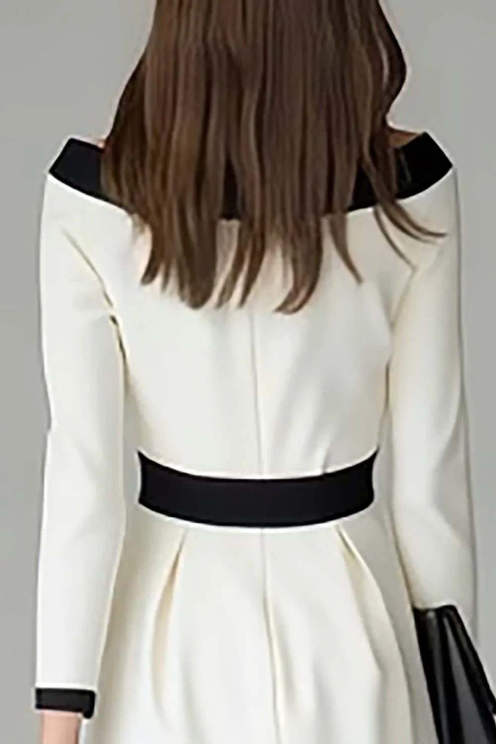 Black White Off the Shouder Sheath Midi Work Dress - Image 4