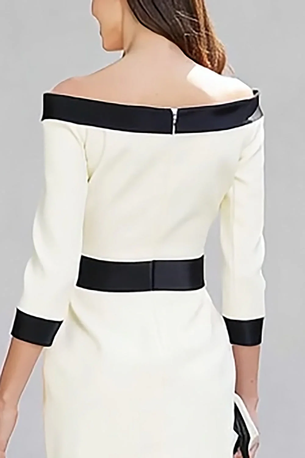 Black White Off the Shoulder Sheath Midi Work Dress - Image 4