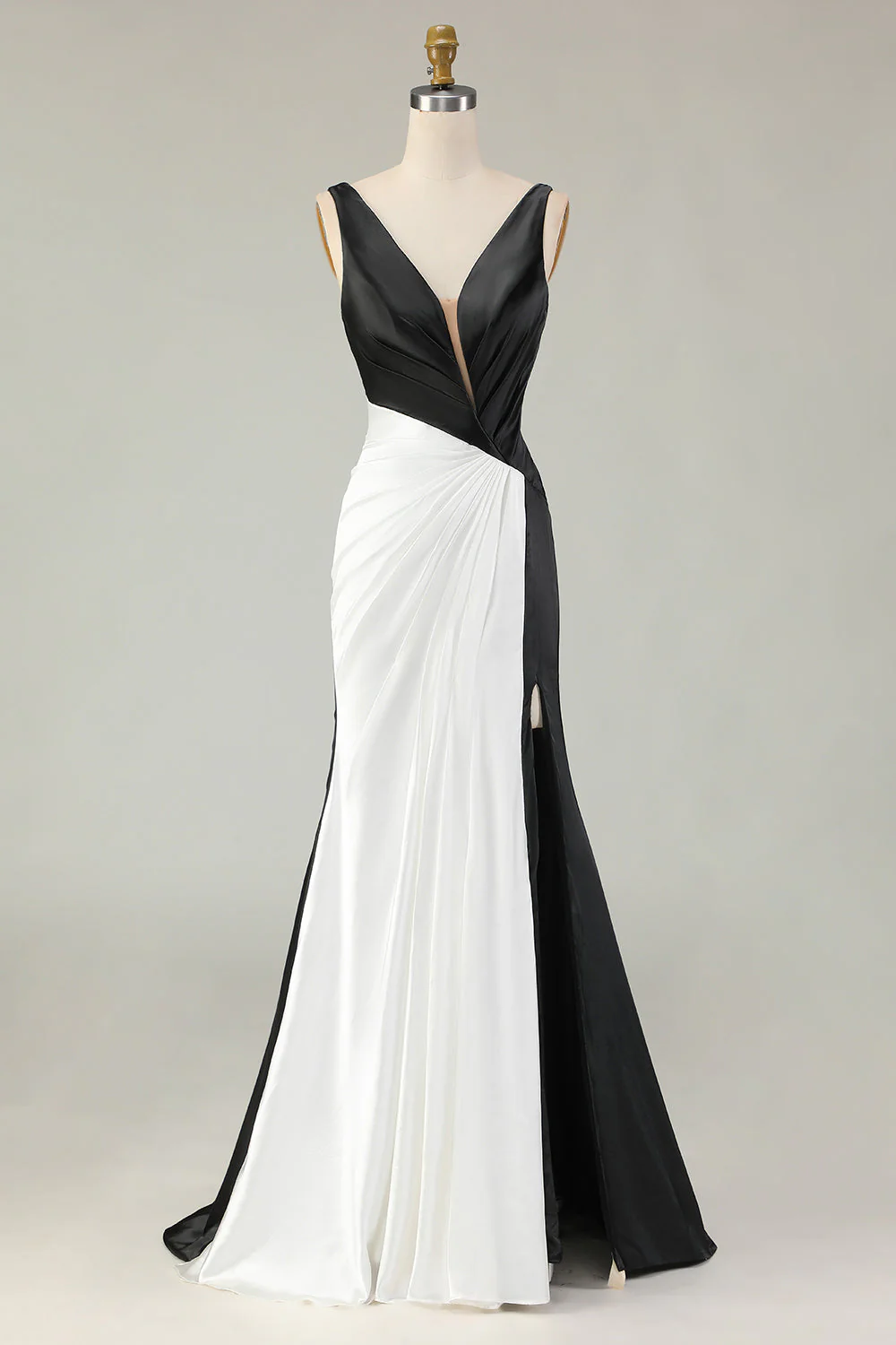 Black and White Mermaid Deep V Neck Long Gala Dress - Image 3