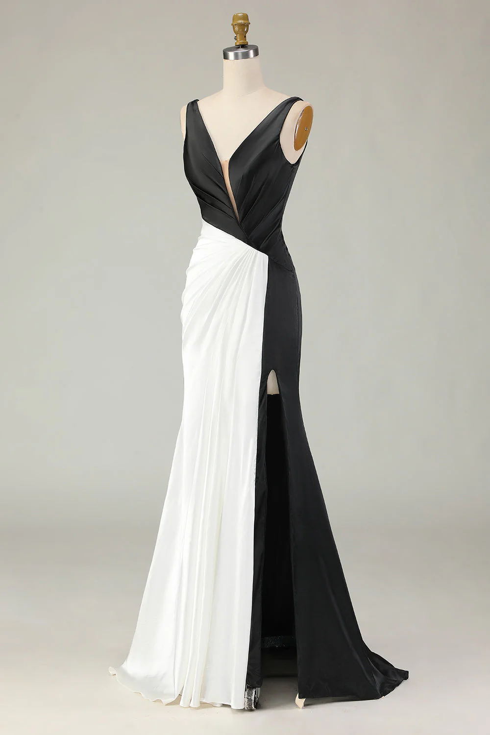 Black and White Mermaid Deep V Neck Long Gala Dress - Image 5