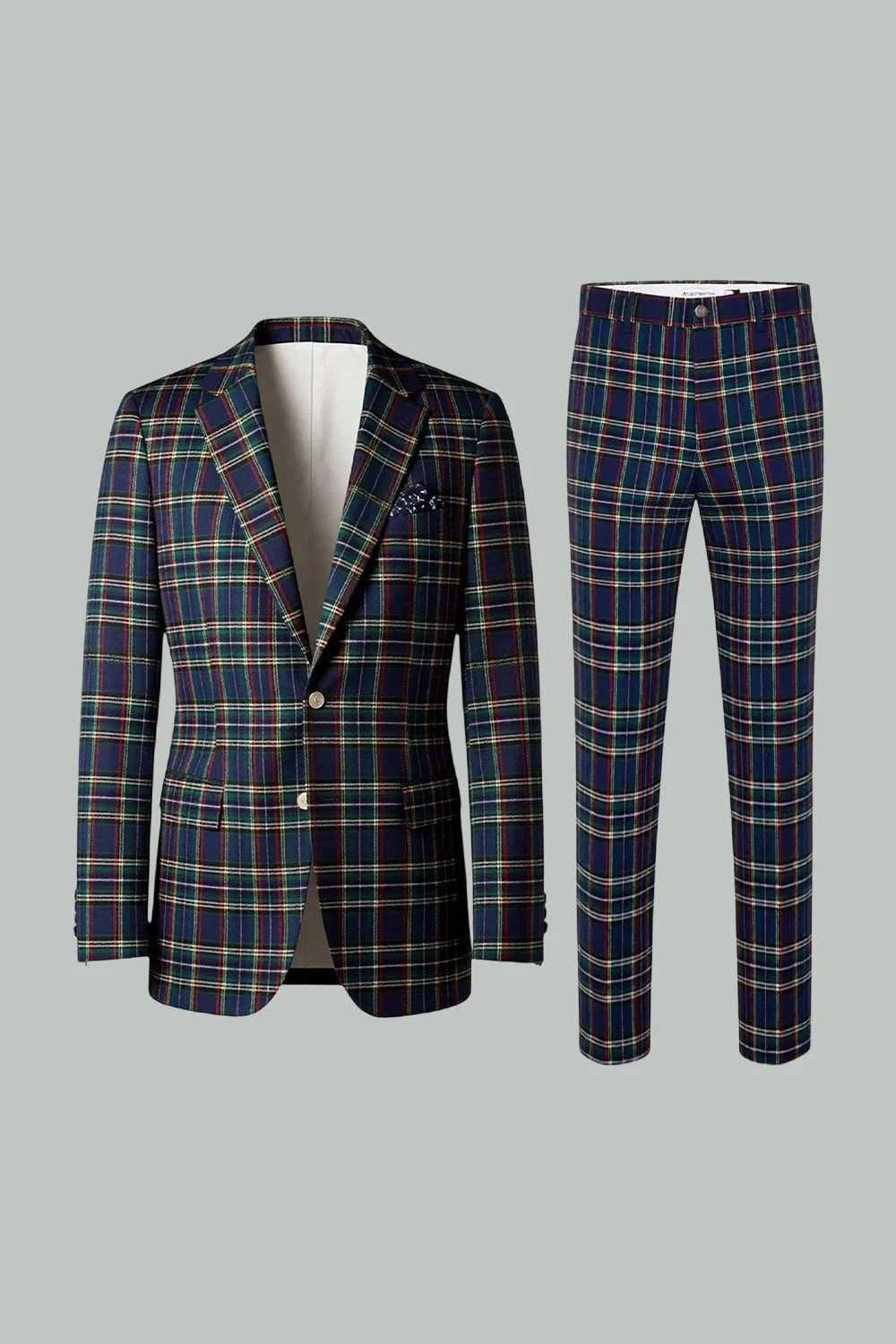 Black Yellow Grid Notched Lapel 2 Piece Men's Prom Suits - Image 11