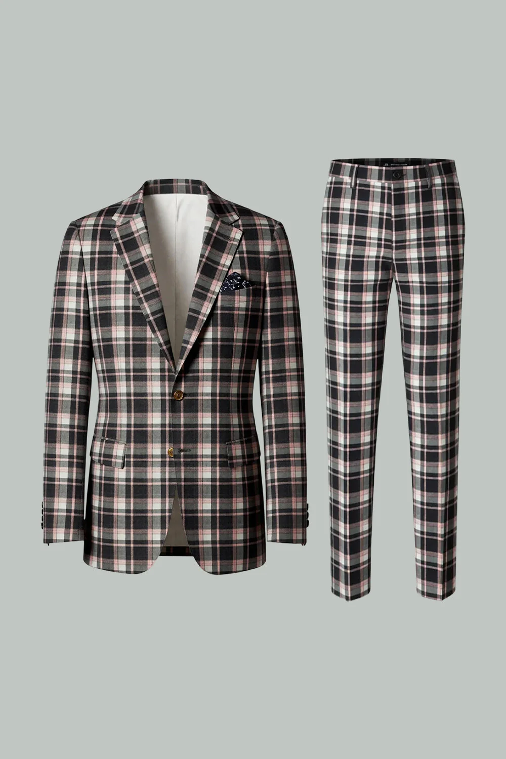 Black Yellow Grid Notched Lapel 2 Piece Men's Prom Suits - Image 19