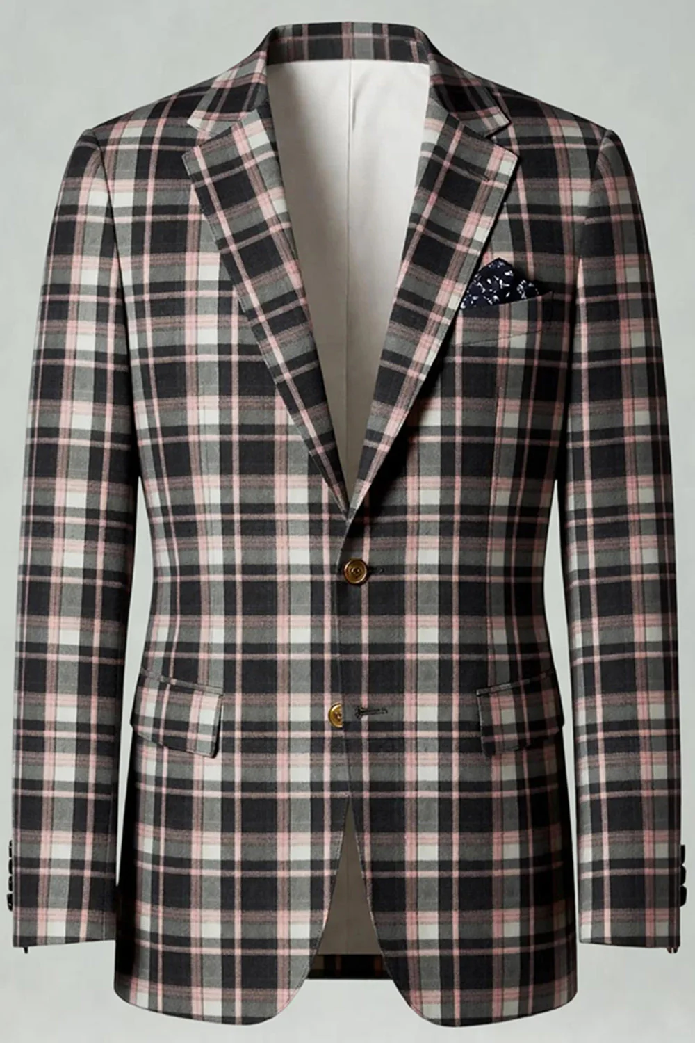Black Yellow Grid Notched Lapel 2 Piece Men's Prom Suits - Image 20