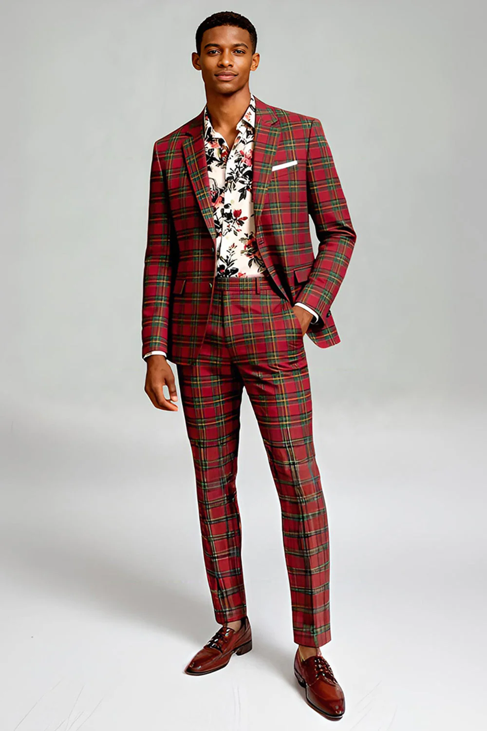 Black Yellow Grid Notched Lapel 2 Piece Men's Prom Suits - Image 25