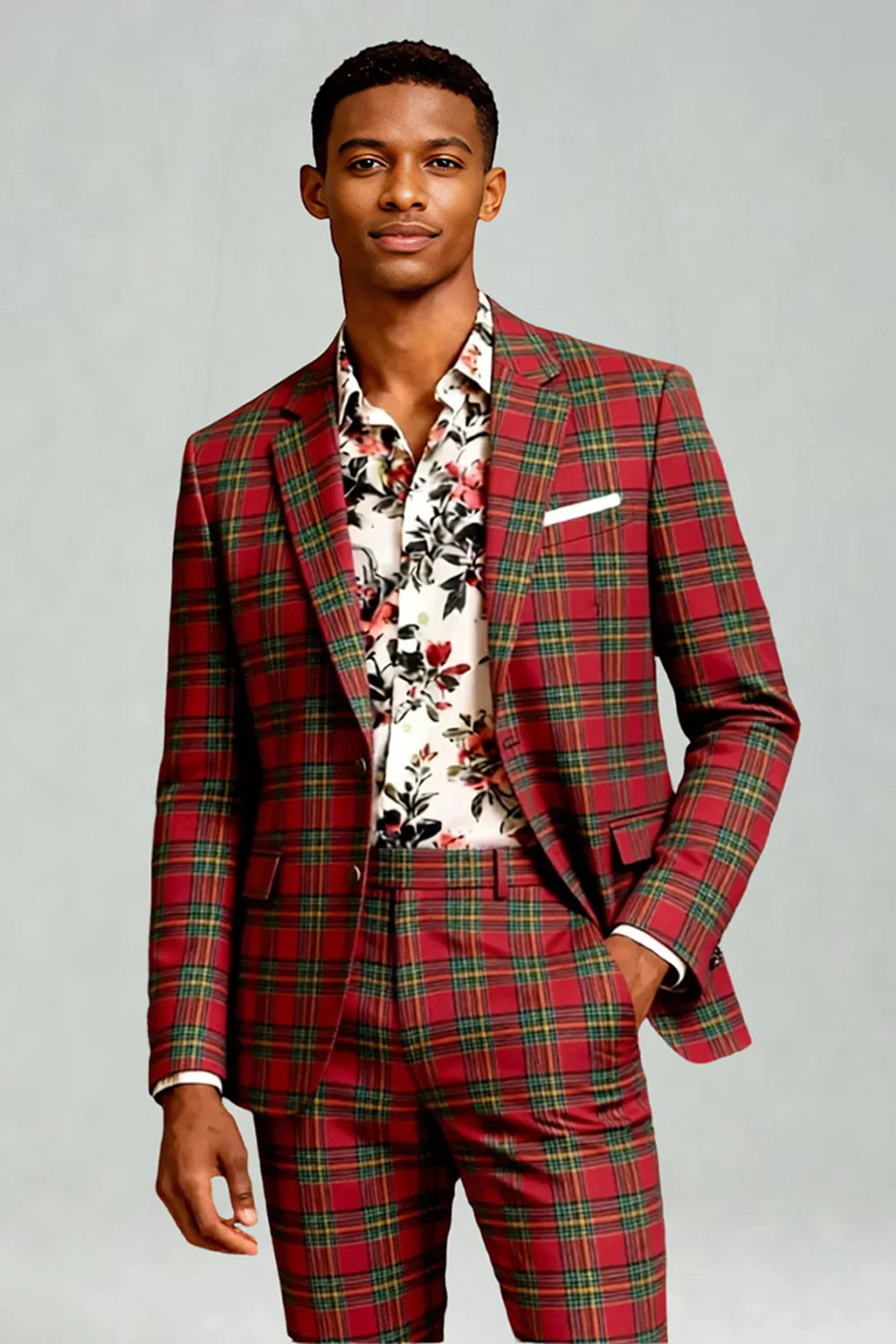Black Yellow Grid Notched Lapel 2 Piece Men's Prom Suits - Image 27