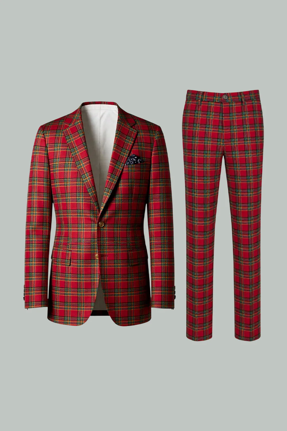 Black Yellow Grid Notched Lapel 2 Piece Men's Prom Suits - Image 28