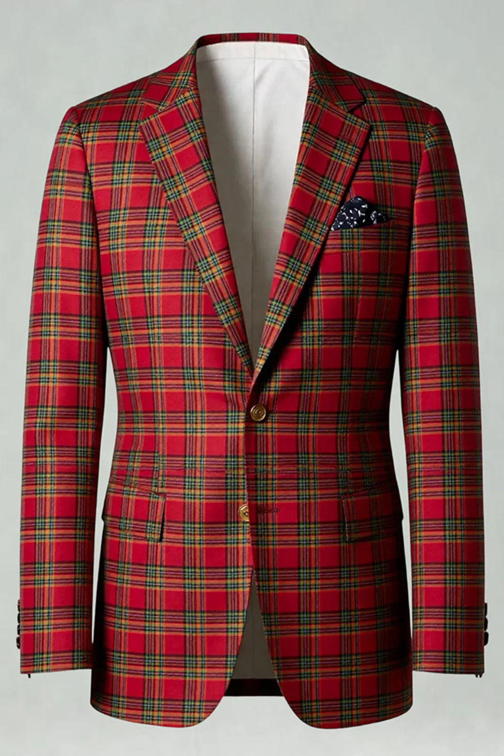 Black Yellow Grid Notched Lapel 2 Piece Men's Prom Suits - Image 29