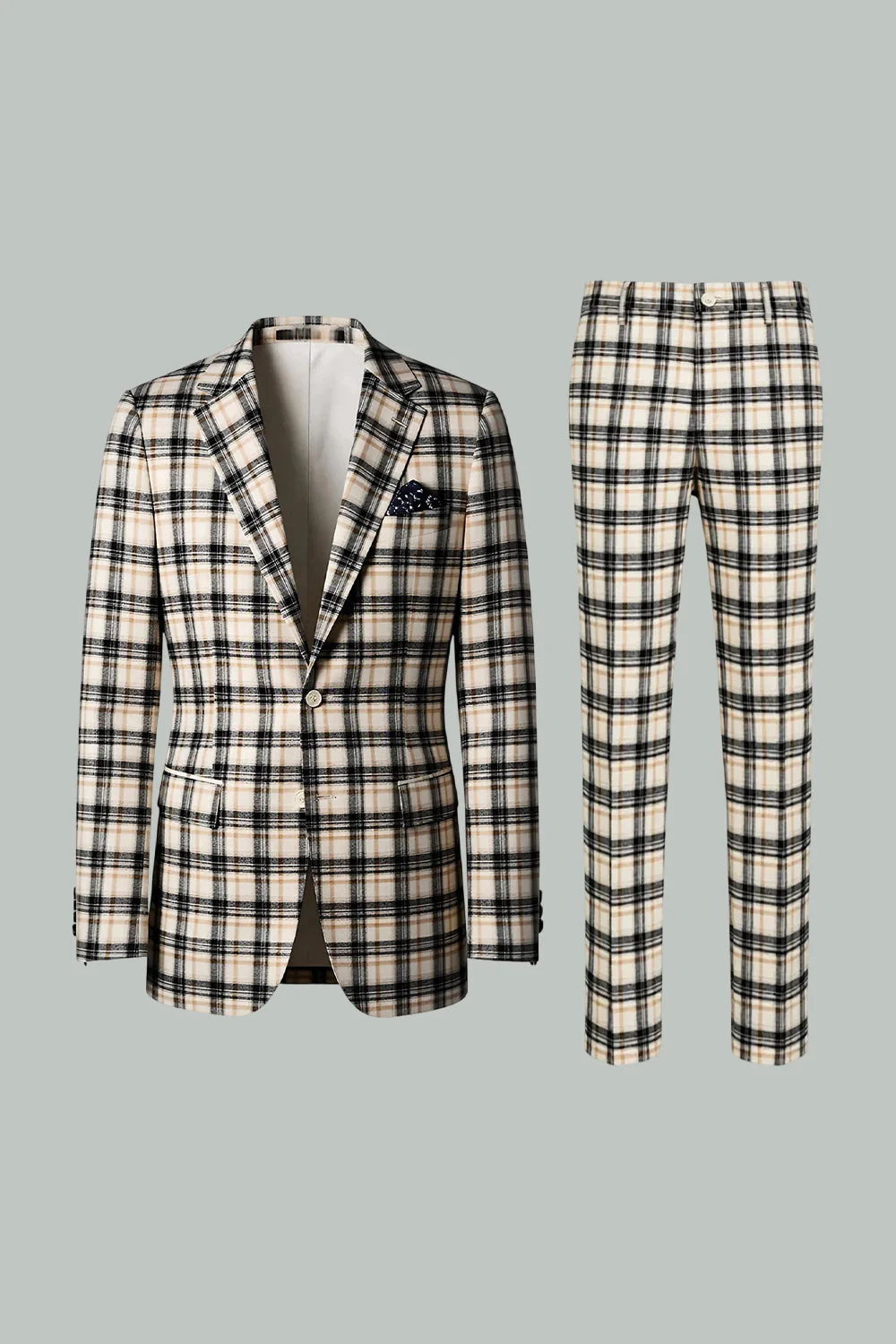 Black Yellow Grid Notched Lapel 2 Piece Men's Prom Suits - Image 3