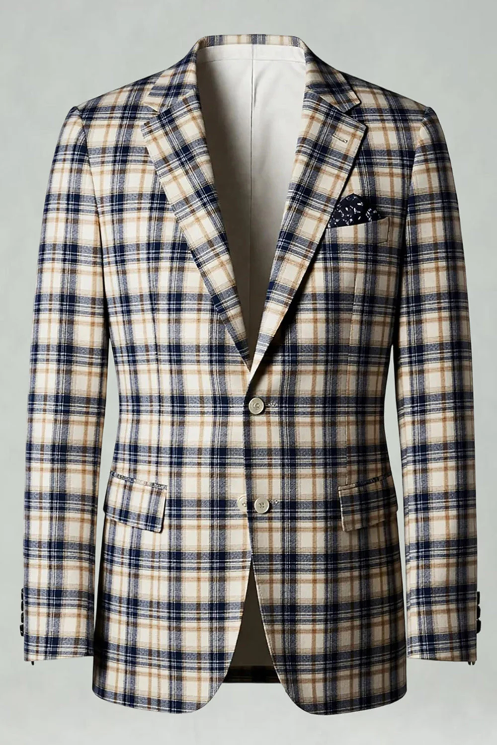Black Yellow Grid Notched Lapel 2 Piece Men's Prom Suits - Image 4