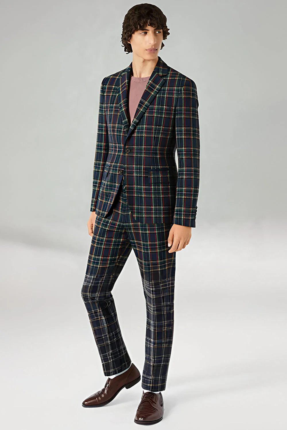 Black Yellow Grid Notched Lapel 2 Piece Men's Prom Suits - Image 8