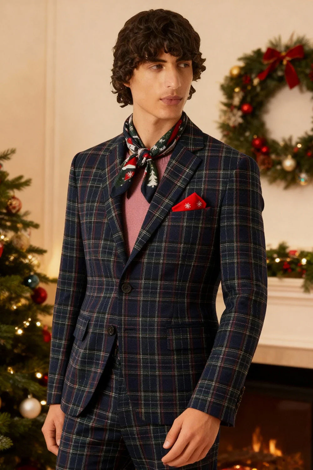 Black Yellow Grid Notched Lapel 2 Piece Men's Prom Suits - Image 9
