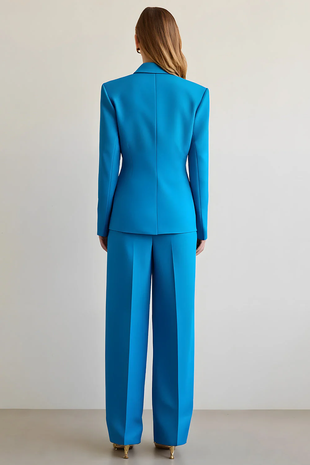 Blue 2 Piece Notched Lapel Satin Women Prom Suits - Image 2