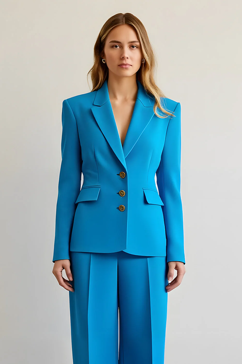 Blue 2 Piece Notched Lapel Satin Women Prom Suits - Image 3