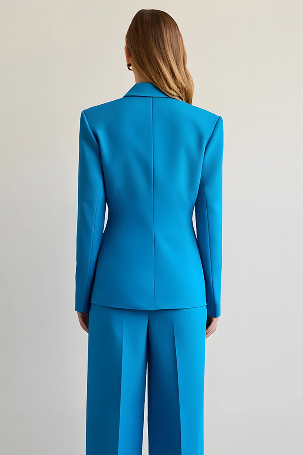 Blue 2 Piece Notched Lapel Satin Women Prom Suits - Image 4