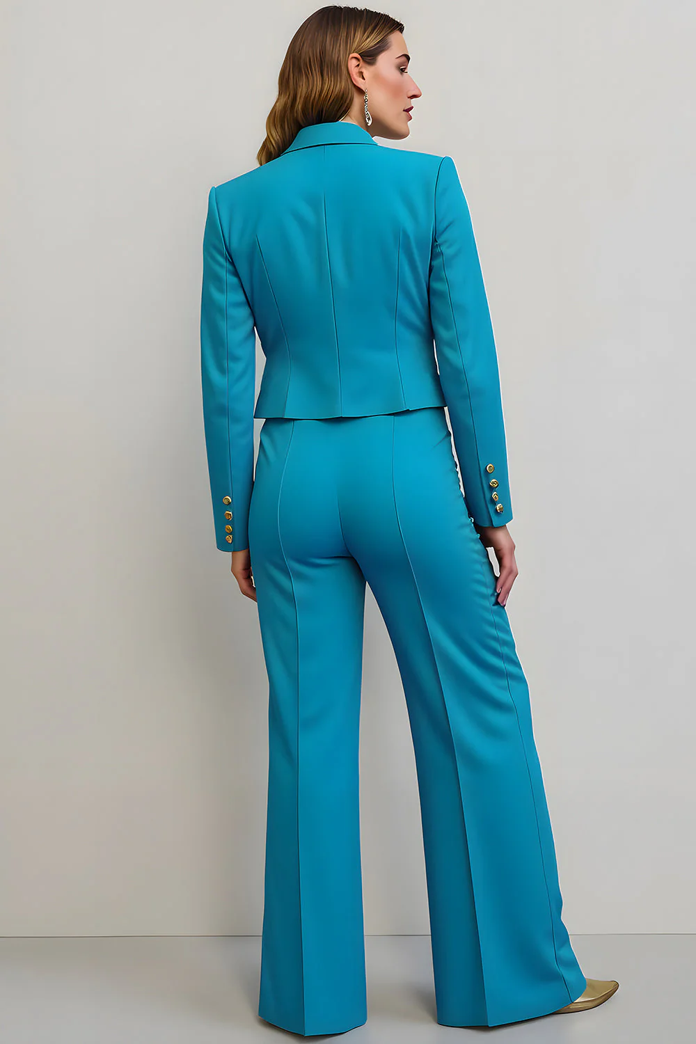 Blue 2 Piece Peak Lapel Satin Women Prom Suits - Image 2