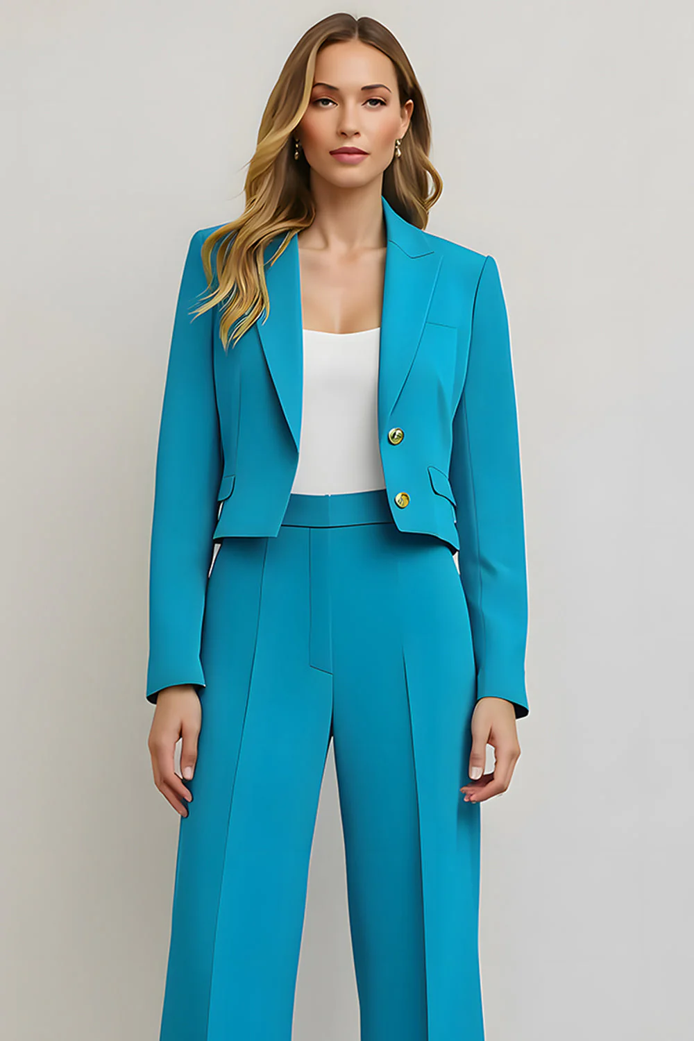 Blue 2 Piece Peak Lapel Satin Women Prom Suits - Image 3