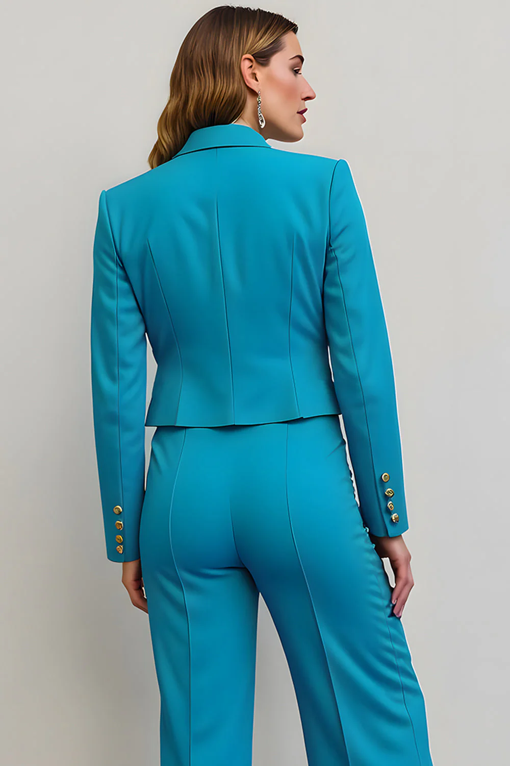 Blue 2 Piece Peak Lapel Satin Women Prom Suits - Image 4