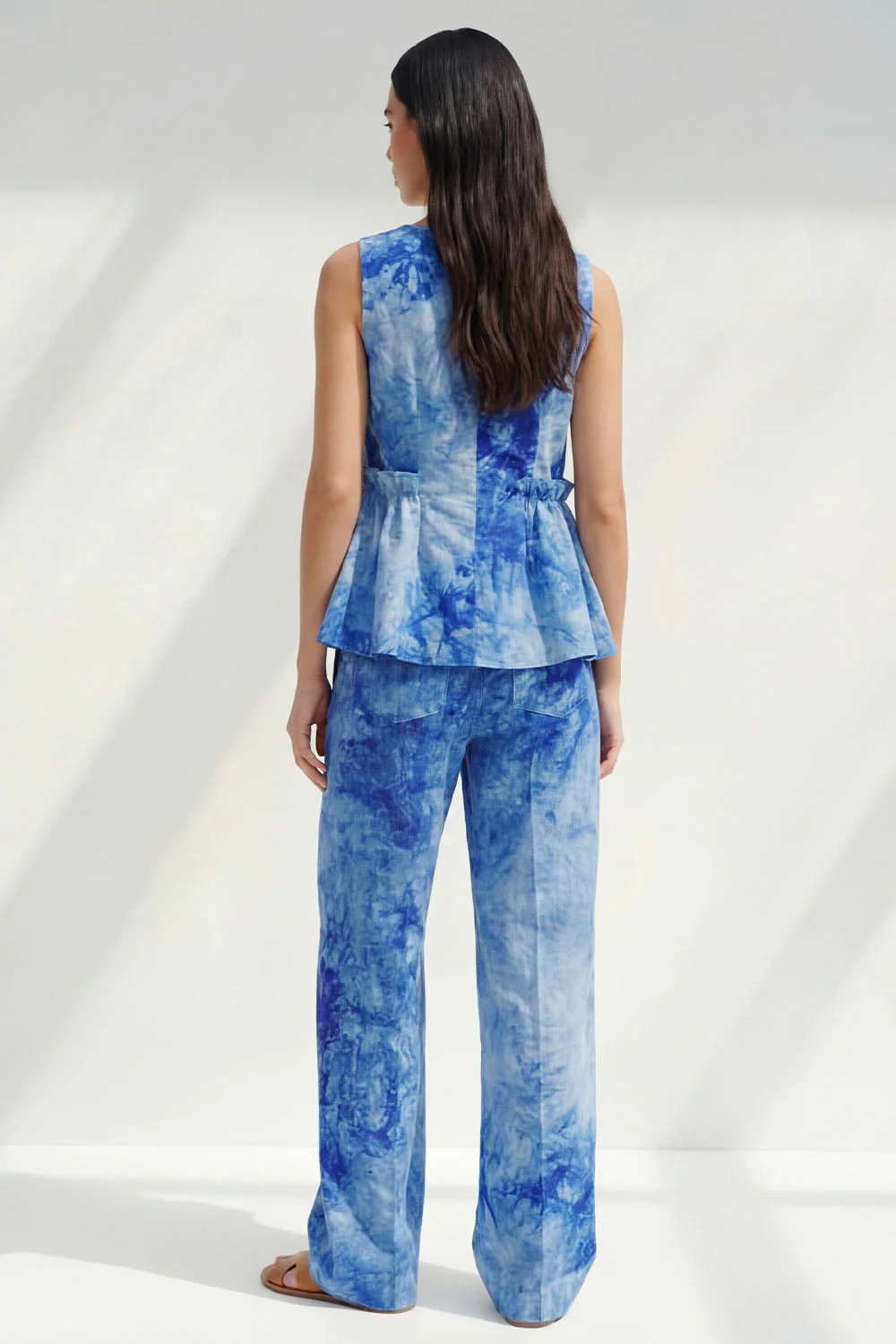Blue 2 Piece Bateau Neck Printed Business Suits with Pockets - Image 2